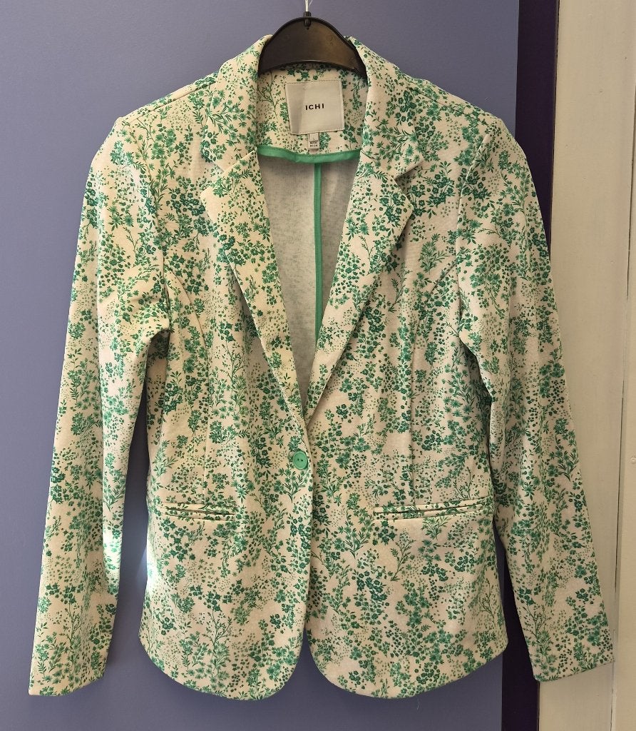 ICHI Kate blazer groen creme bloemenprint maat M-L nr 52180, Kleding | Dames, ICHI, Ophalen of Verzenden, Zo goed als nieuw, Jasje