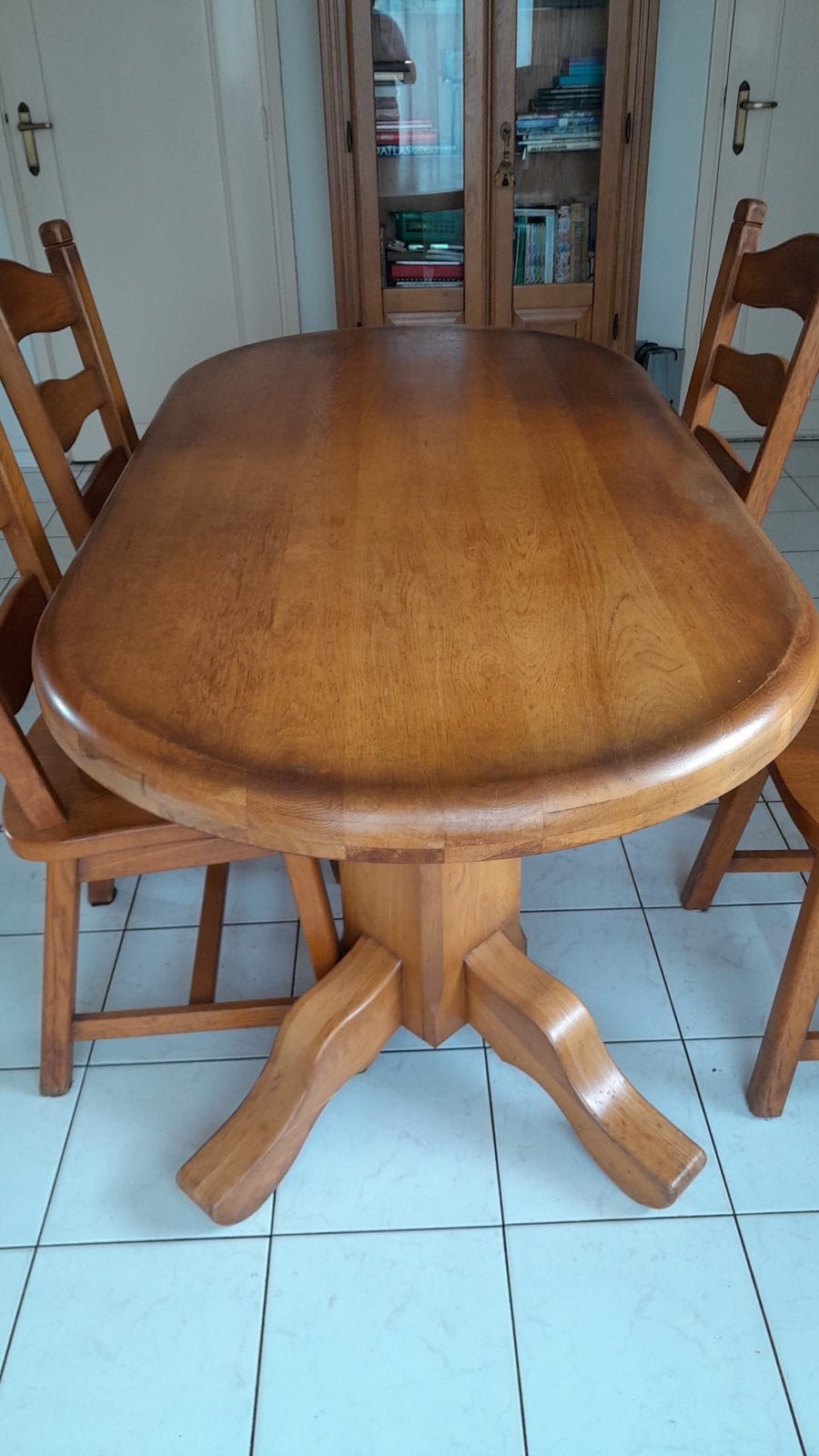 Eiken tafel met 4 stoelen, Ophalen, Gebruikt, 4 tot 6 stoelen