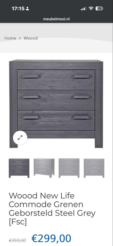 Woood New Life Commode Grenen Geborsteld Steel Grey, Kinderen en Baby's, Kinderkamer | Commodes en Kasten, 50 tot 70 cm, Ophalen of Verzenden