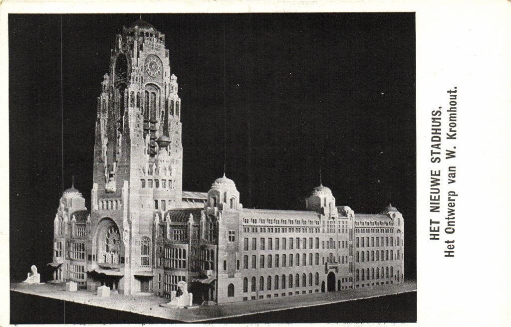 Rotterdam - Het Nieuwe Stadhuis - Ontwerp W. Kromhout - onge, Verzamelen, Ophalen of Verzenden, 1940 tot 1960, Ongelopen, Zuid-Holland