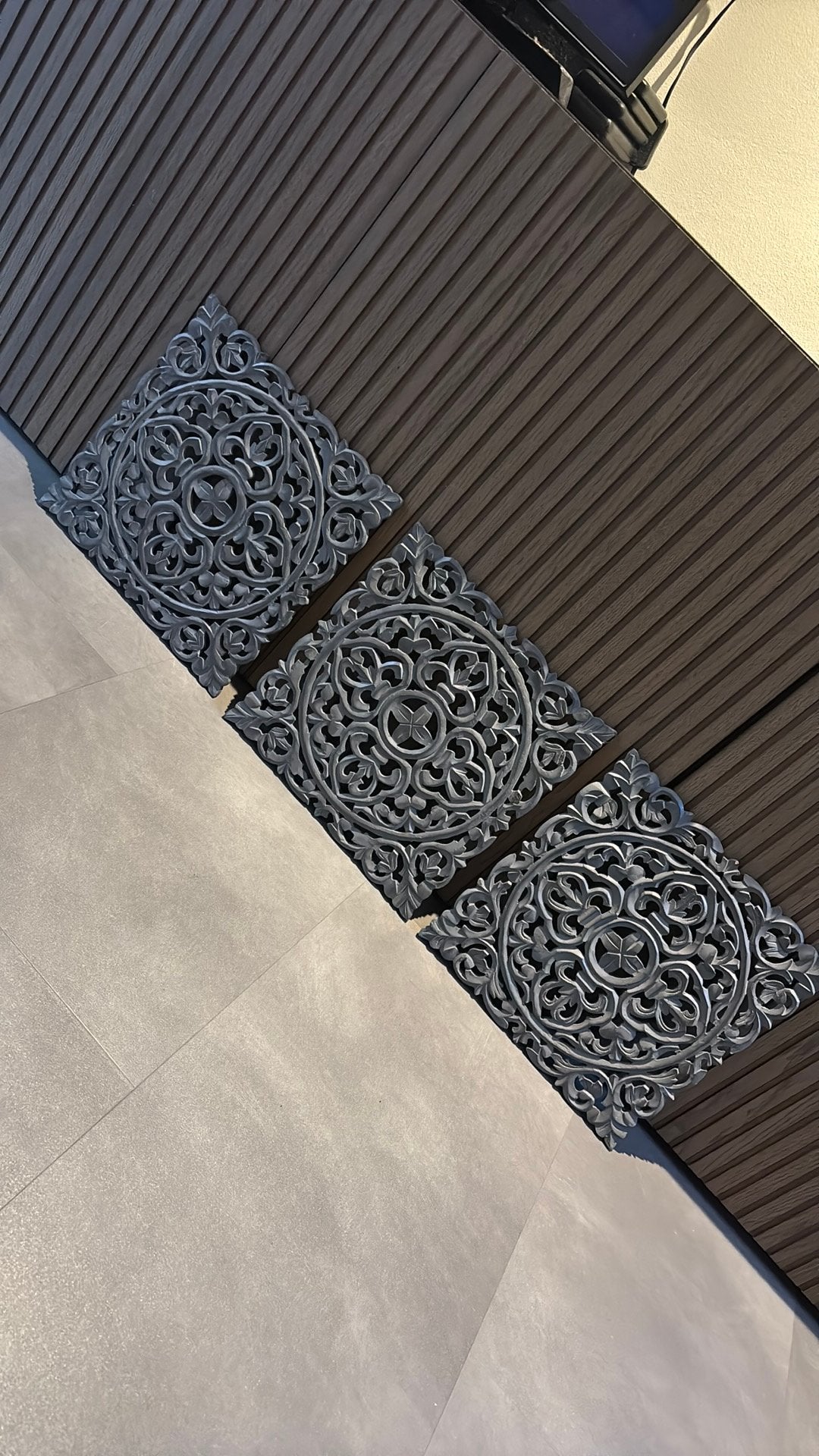 PTMD wanddecoratie set van 3 – grijs ornament wandpanelen, ., Ophalen of Verzenden, Zo goed als nieuw, .