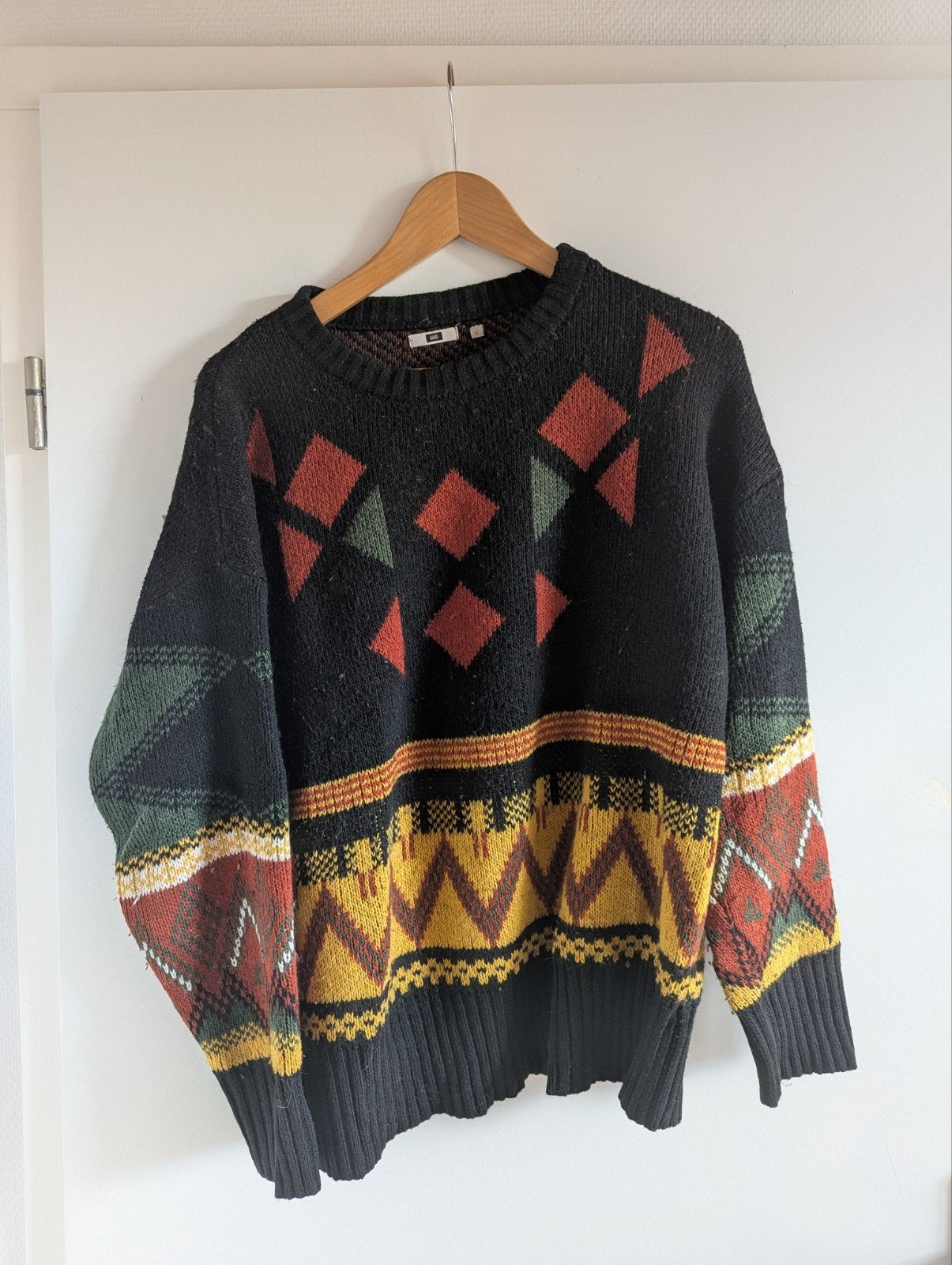 Vintage gebreide trui met patroon, Maat 38/40 (M), Zwart, Ophalen of Verzenden, Onbekend