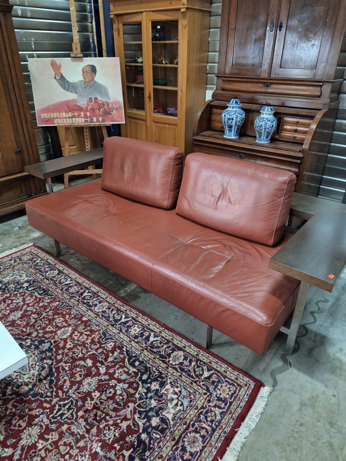 Rolf Benz Dono bank - Cognac/rood leer, Ophalen, Rolf Benz AG & Co. KG, 100 tot 125 cm, Tweepersoons