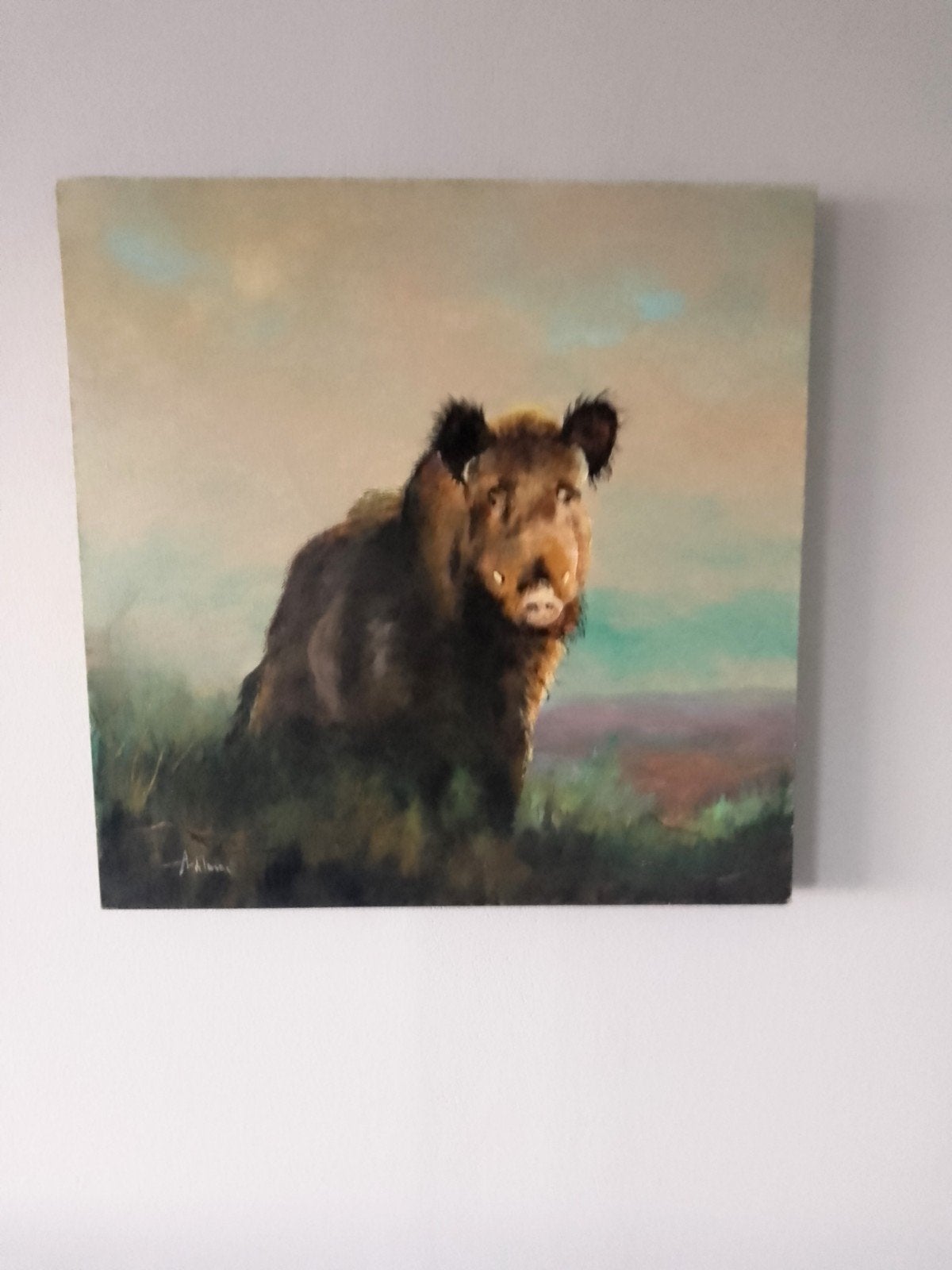Schilderij wild zwijn, Ophalen