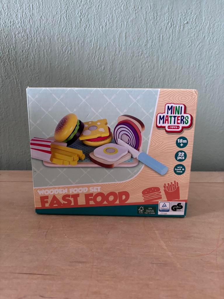 Mini Matters houten fast food set – 22 delig, Ophalen of Verzenden, Zo goed als nieuw, Hout, Speelkeuken-accessoire