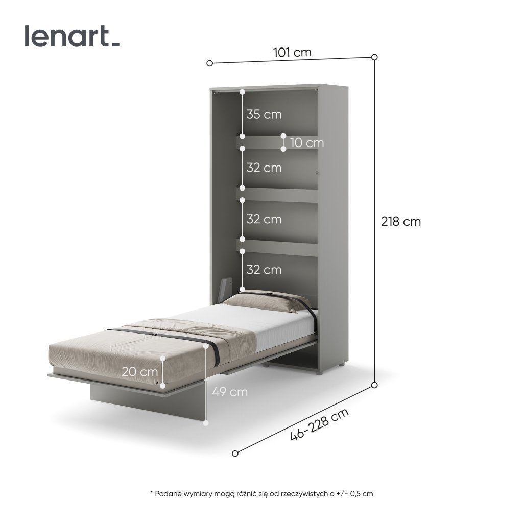 Concept opklapbed verticaal - 90x200 - Grijs, Niet ingevuld, Niet ingevuld, Niet ingevuld