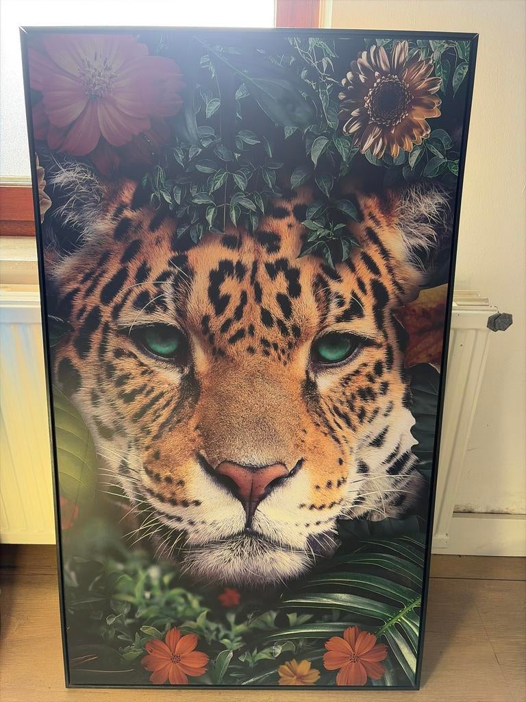 Groot Schilderij Panter met Groene Ogen en Bloemen, Ophalen