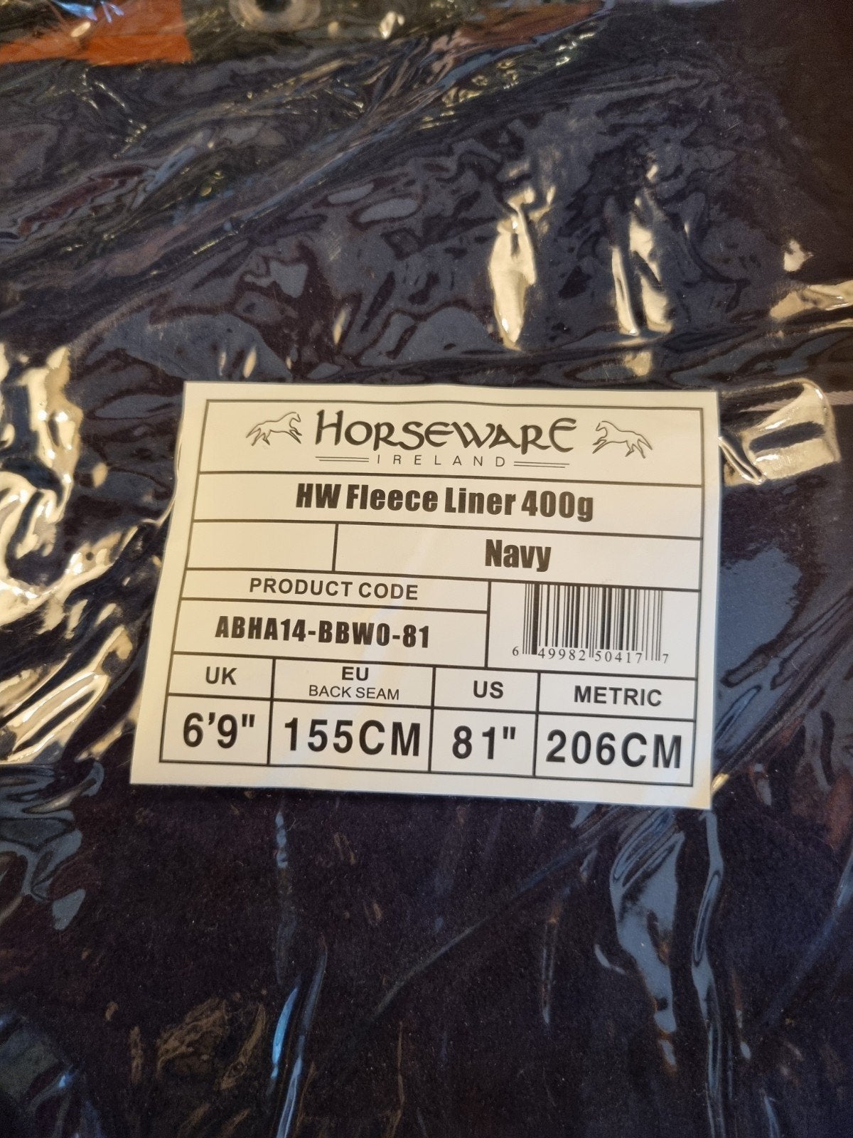 fleece liner van horseware maat 206 cm navy, Full (L), Nieuw, Ophalen of Verzenden, Blauw