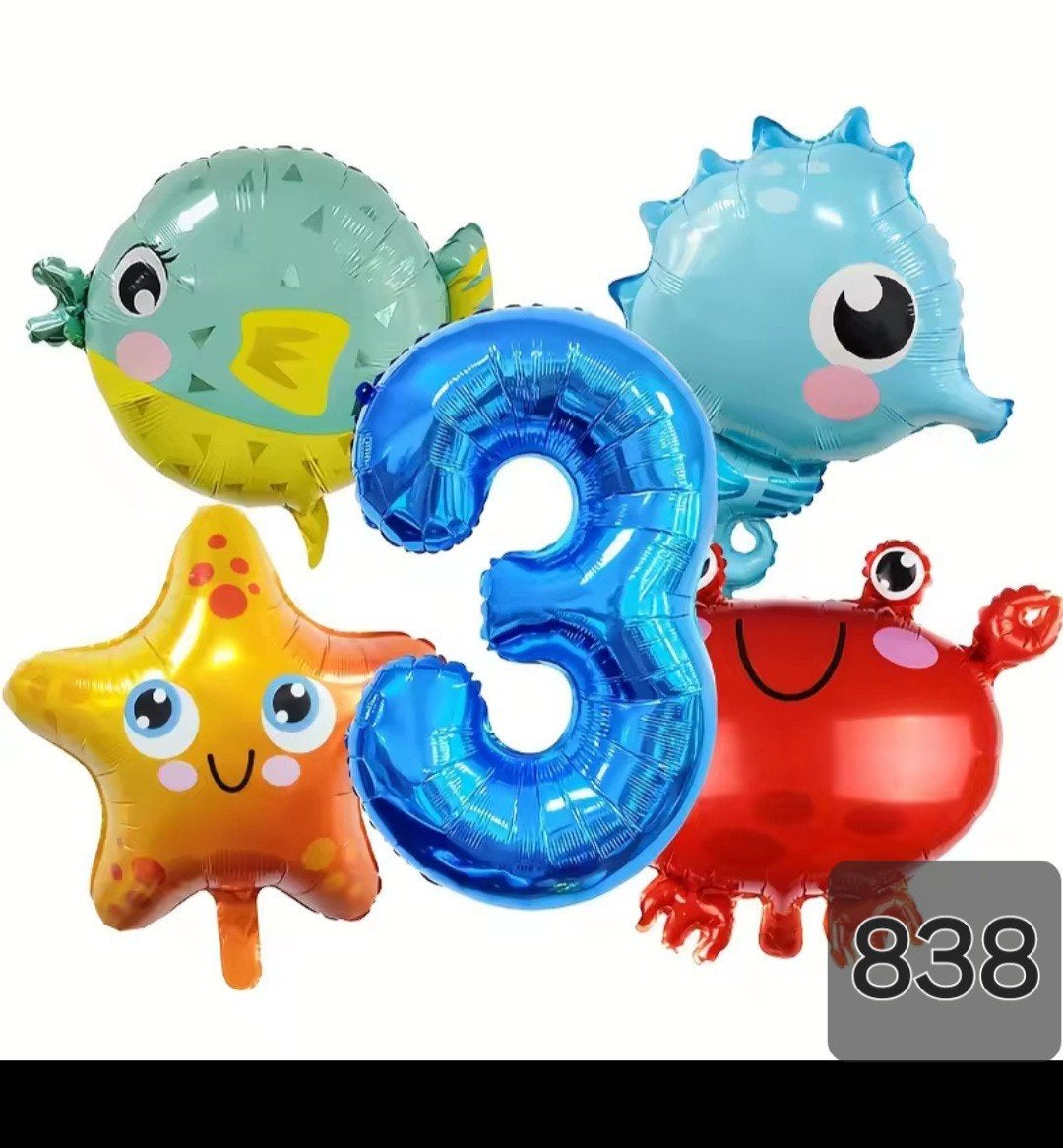 Gratis verzending Zeedieren Folieballonnen Set met Cijfer 3, Ophalen, Nieuw, Feestartikel, Verjaardag