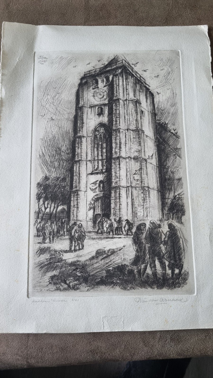 Oude Kerk Renesse ets gesigneerd door Wim van Woerkom, Antiek en Kunst, Kunst | Etsen en Gravures, Ets, Stadsgezicht, Ophalen of Verzenden