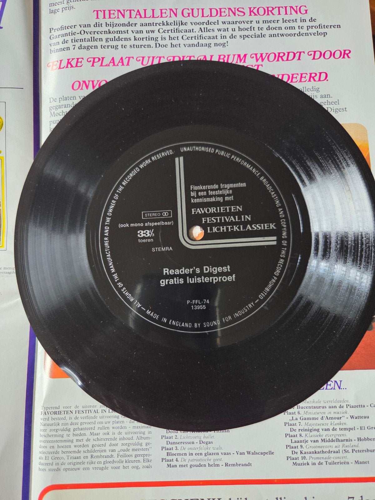 Reader's Digest: Favorieten Festival in Licht-Klassiek, Cd's en Dvd's, Ophalen of Verzenden, 1970 - 1979, Gebruikt, 7 inch