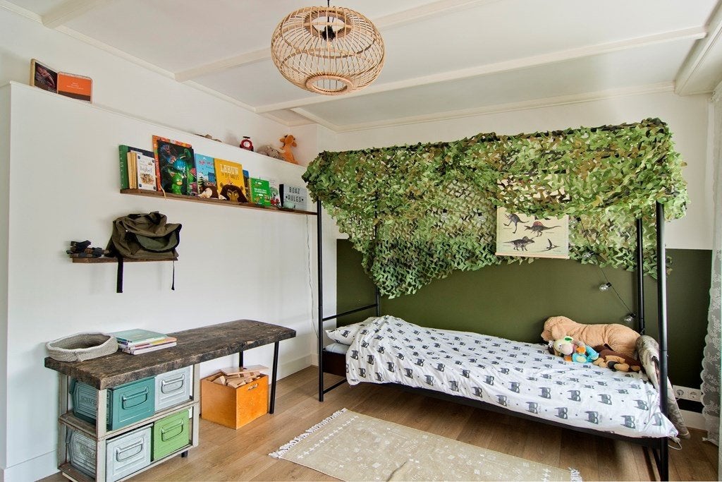 VT Wonen bunk hemelbed (95x206cm) - zwart metaal, Ophalen, 85 tot 100 cm, Zo goed als nieuw, Lattenbodem