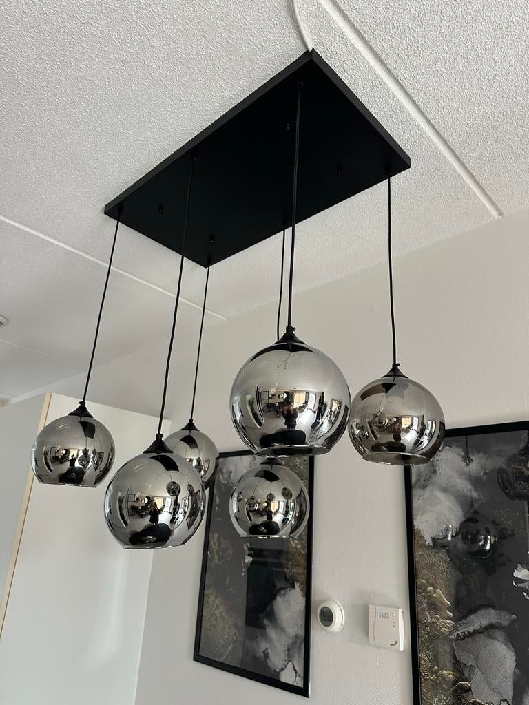 Smoke glas hanglamp met 6 bollen, Ophalen, Zo goed als nieuw, Glas, 75 cm of meer