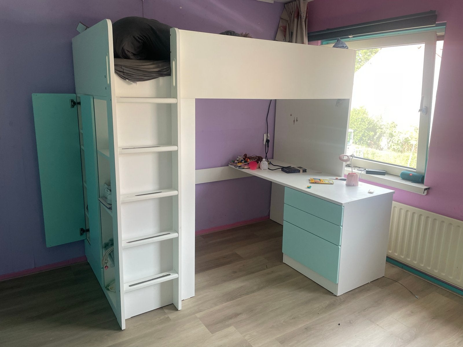 Hoogslaper met bureau en kast, Ophalen, Gebruikt, Eenpersoons, 200 cm