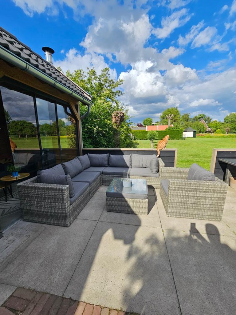 Bois Le Duc Loungeset - Wicker met grijze kussens, Tuin en Terras, Tuinsets en Loungesets, Ophalen, 5 zitplaatsen, Gebruikt, Bank