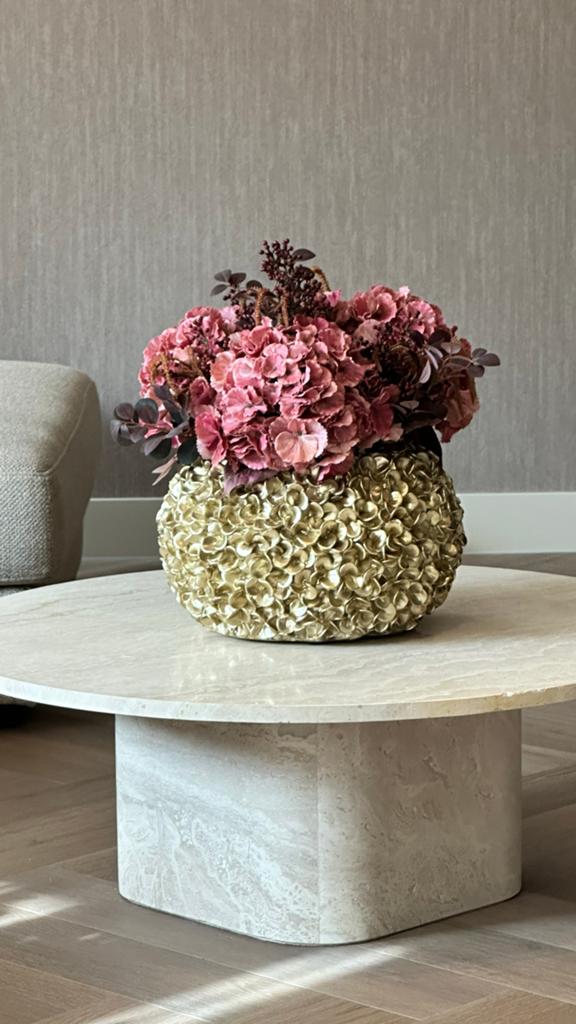 Light & Living pot met hortensia's en besjes, Binnen, Bruin, Handgemaakt, Nieuw