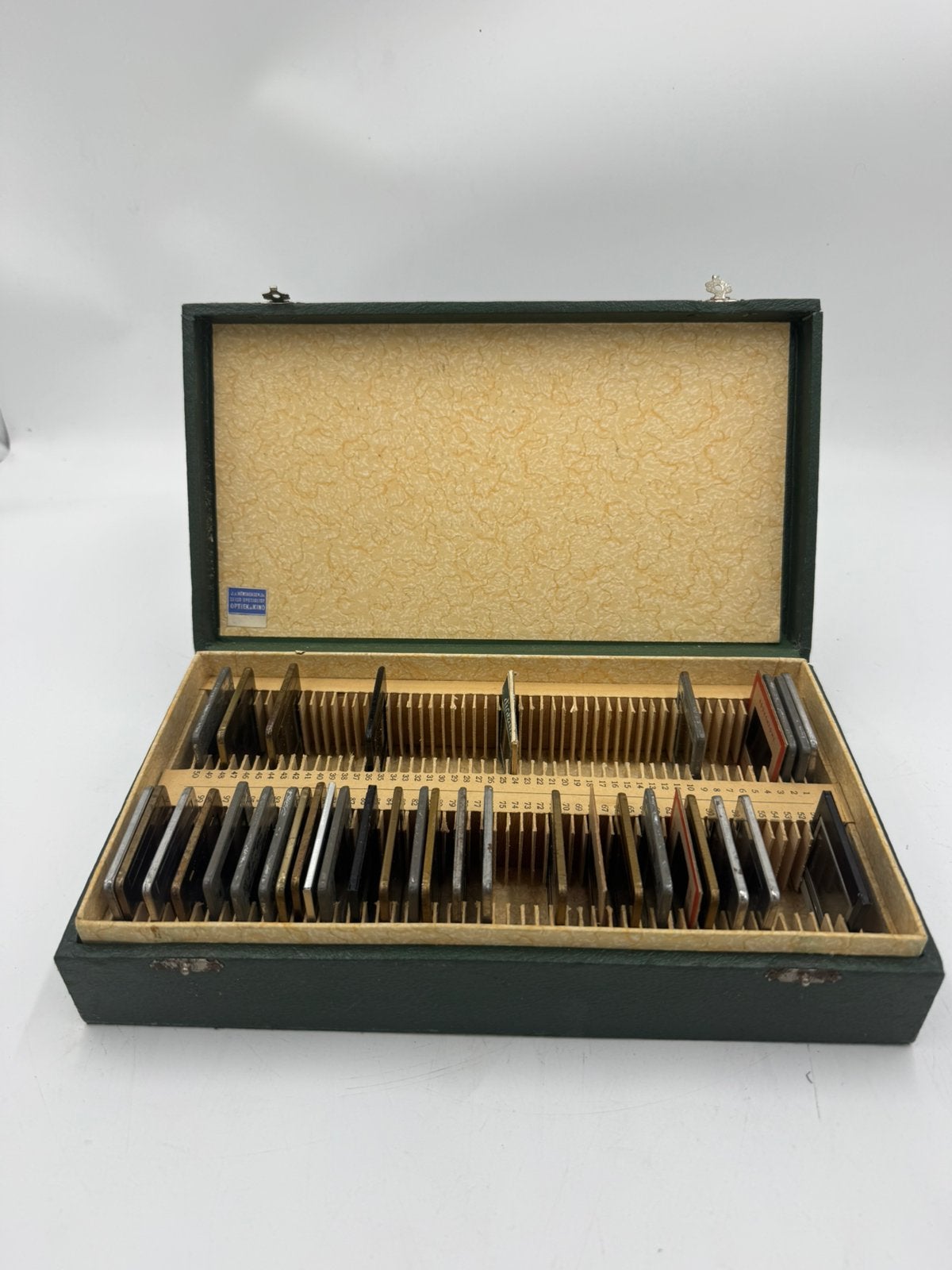 Vintage Opbergkoffer met Dia’s – J. v. Hensbergen, W, Overige typen, 1940 tot 1960, Ophalen of Verzenden