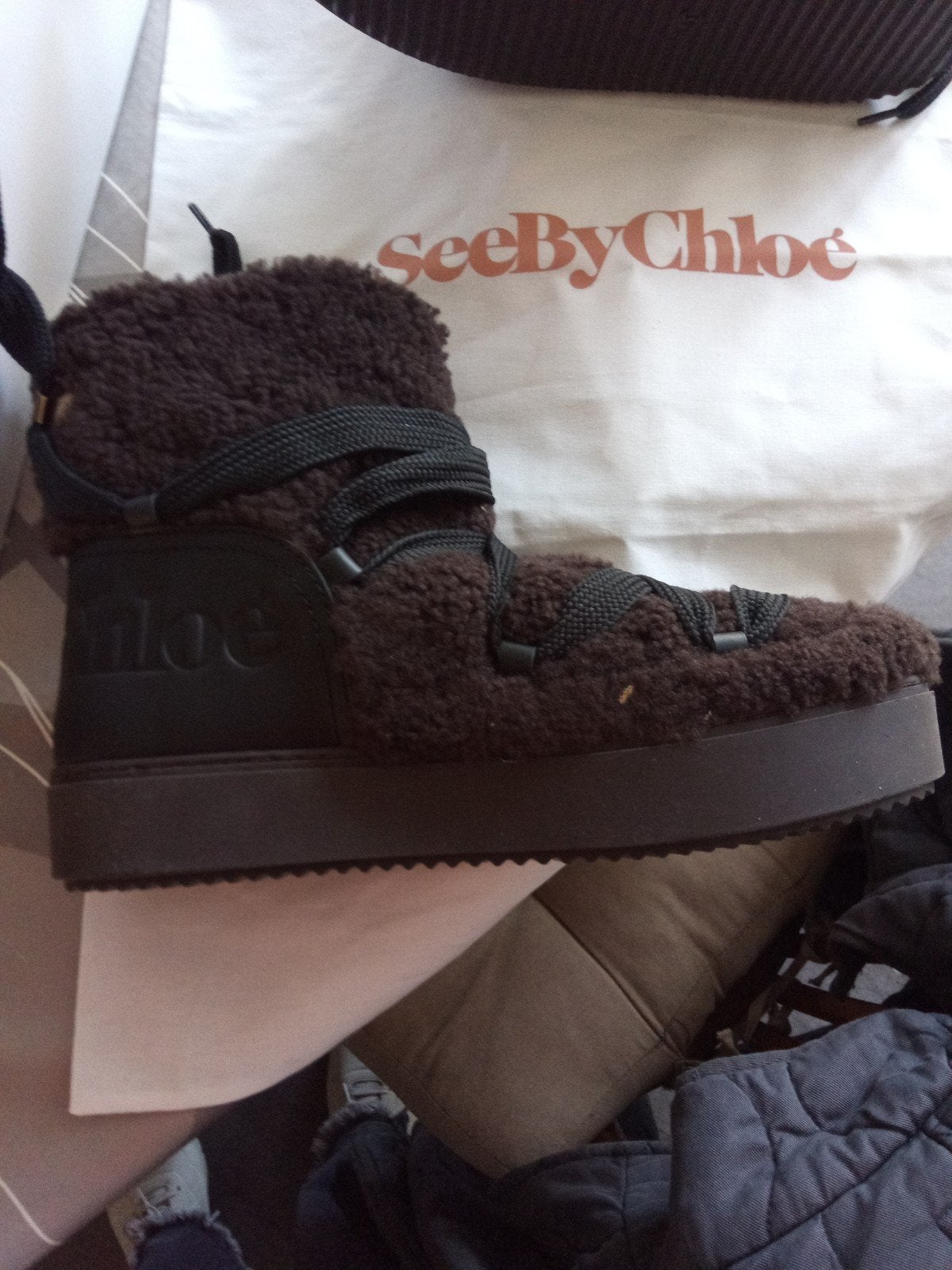 Nieuwe SeeByChloe vacht veter bootie maat 41, Ophalen, Bruin, Lage of Enkellaarzen, SeeByChloe