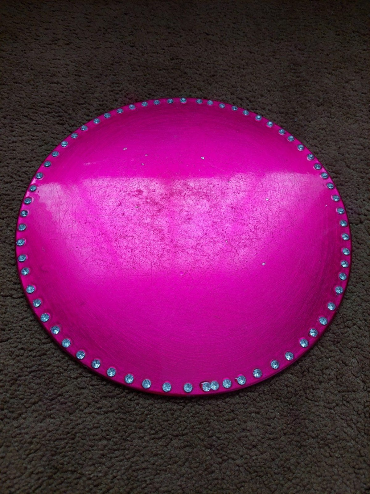 Grote roze onderzetter met strass steentjes, Gebruikt, Roze, Ophalen of Verzenden, Schaalonderzetter