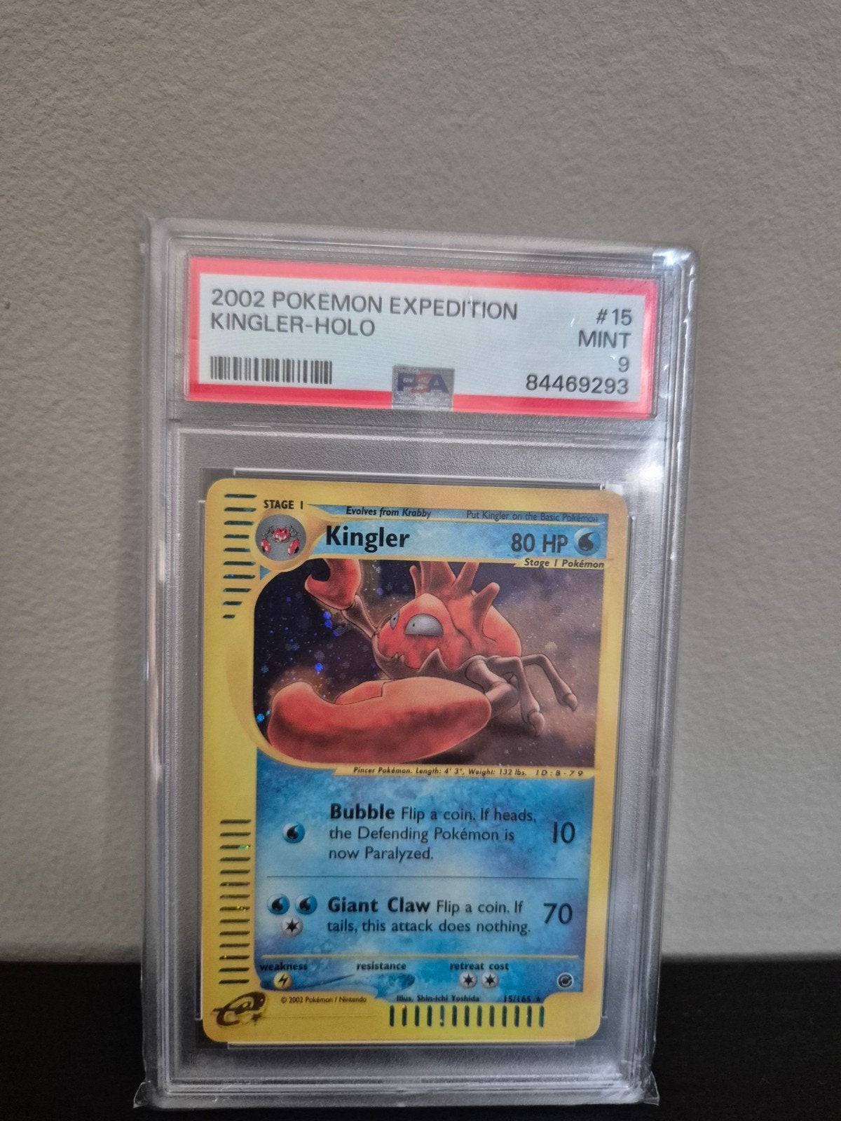 2002 Pokémon Expedition Kingler-Holo #15 PSA 9 MINT, Ophalen, Zo goed als nieuw, Losse kaart, Foil