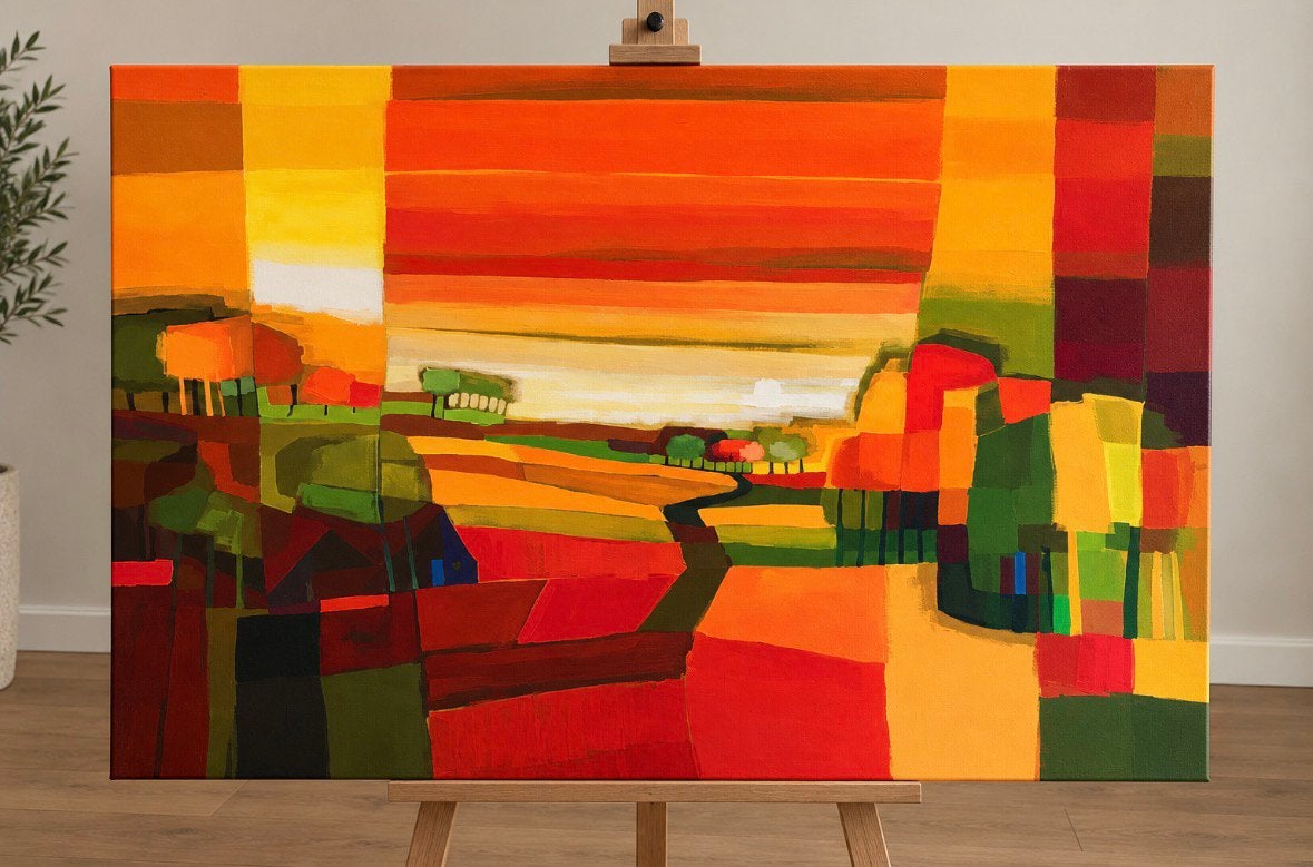 Kleurrijke canvasprint 100 x 70 cm – stijl van Ton Schulten, Antiek en Kunst, Ophalen of Verzenden
