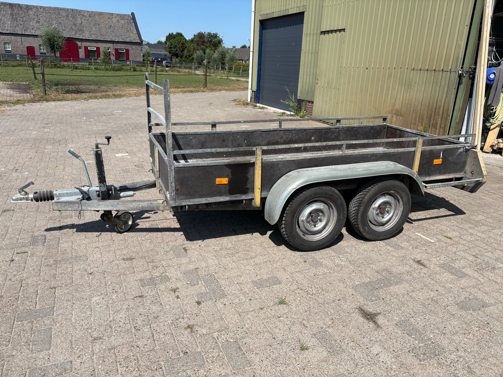 Robuuste Anssems dubbelassige aanhangwagen, koopje, Ophalen, Gebruikt
