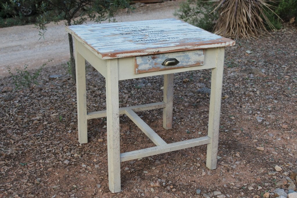 Brocante - Robuuste keukentafel / bloktafel!, Ophalen, Hout, Wit, Gebruikt