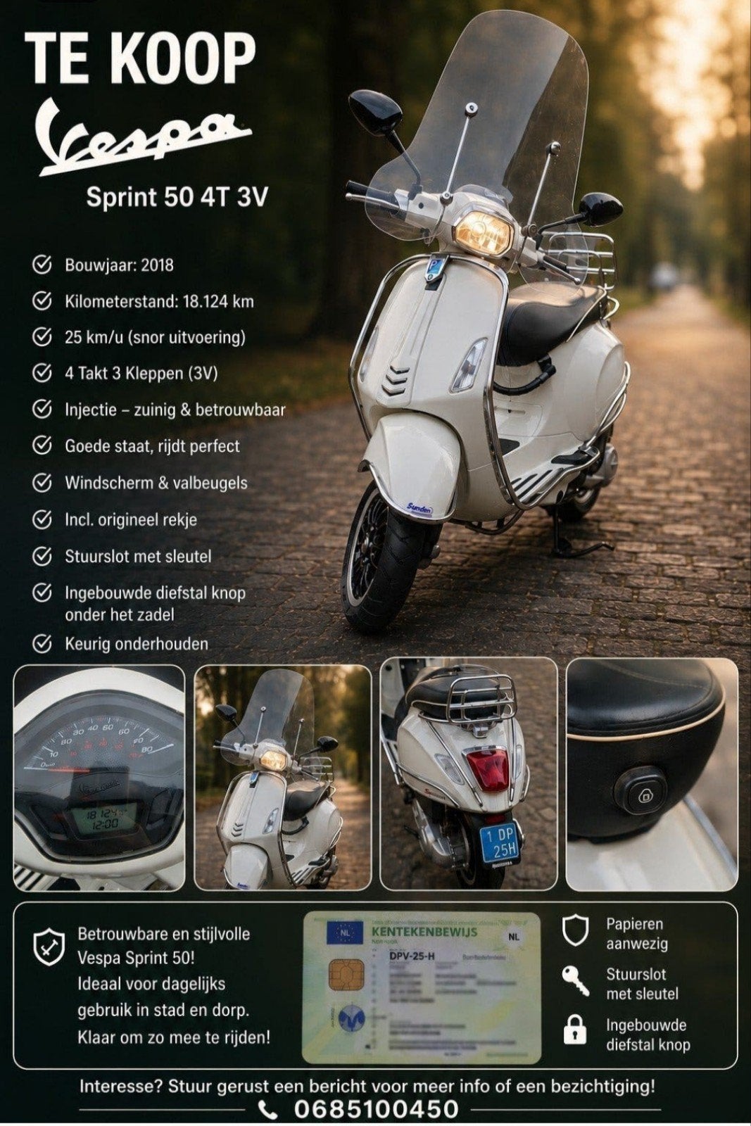 Vespa Sprint 50 4T 3V uit 2018 - Zo goed als nieuw, Overige modellen, Ophalen of Verzenden, Zo goed als nieuw, Benzine