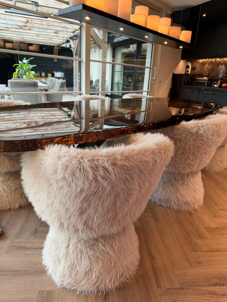 Draaistoelen met harige crème bekleding (6 stuks), Ophalen, Overige kleuren, Nieuw, Stof