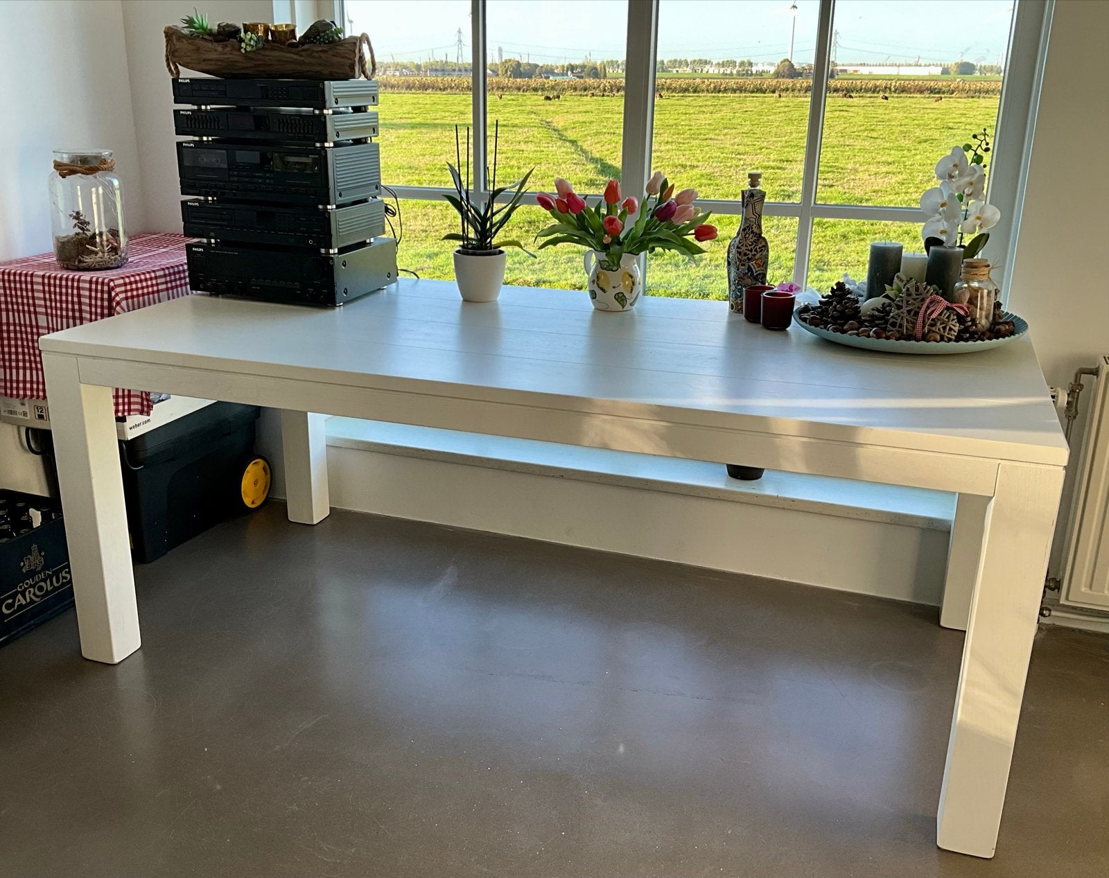 Witte houten eettafel - 98,5 x 200, Ophalen, 50 tot 100 cm, Zo goed als nieuw, 150 tot 200 cm