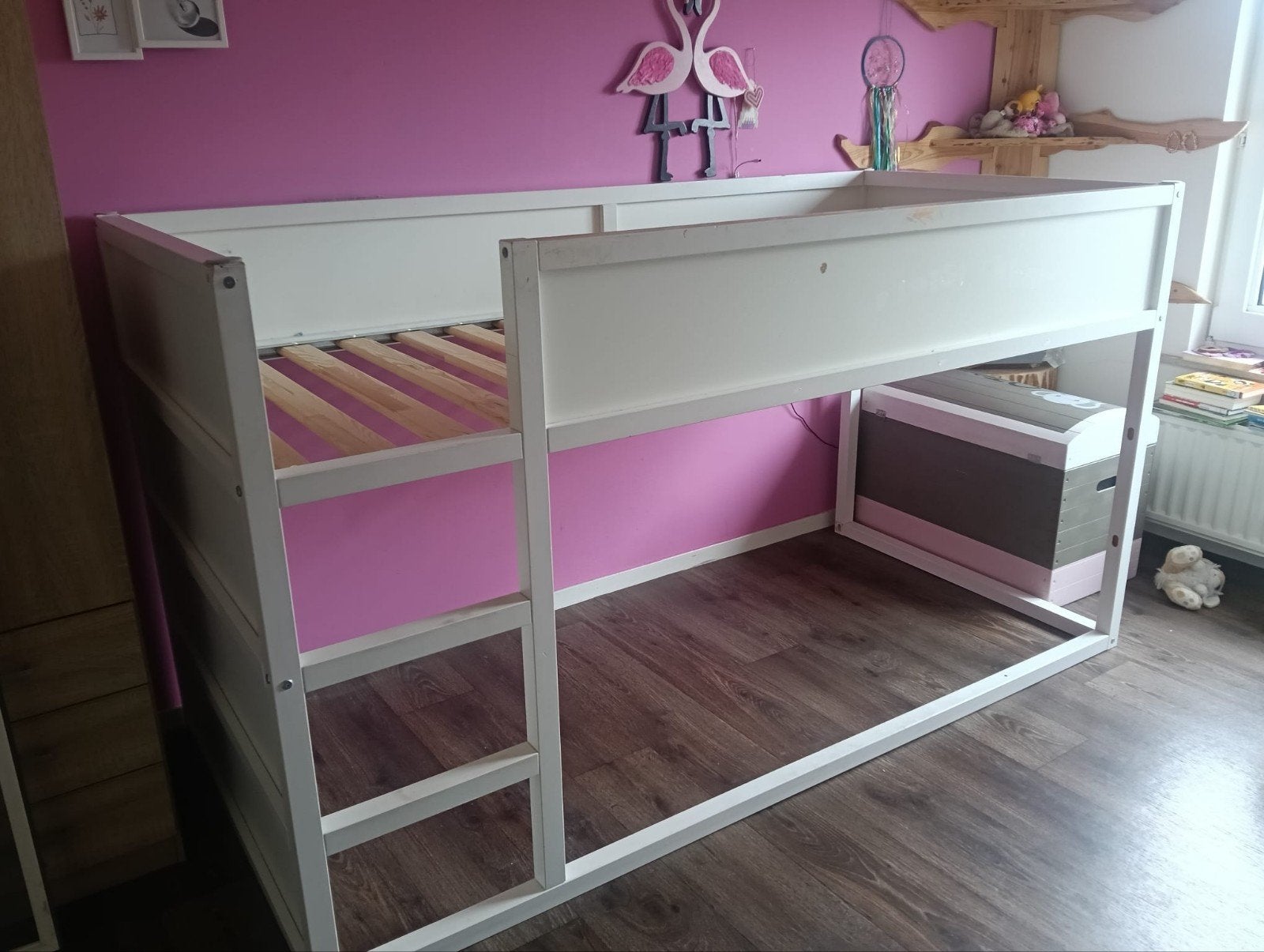 Wit halfhoogslaper bed met lattenbodem, Ophalen, Gebruikt, Eenpersoons, 90 cm