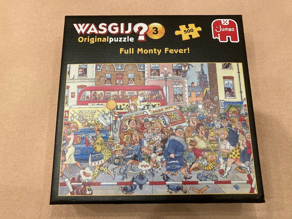 Jumbo wasgij puzzel original 3 full monty fever! 500 St!, Ophalen of Verzenden, 500 t/m 1500 stukjes, Zo goed als nieuw, Legpuzzel
