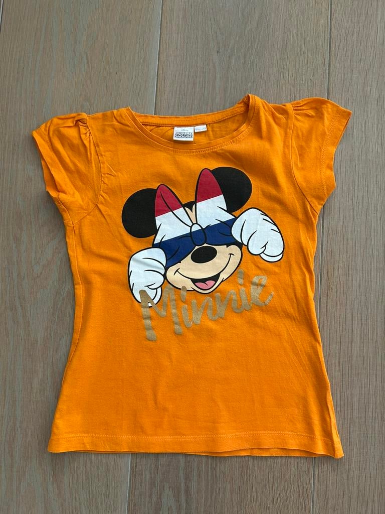 Oranje Minnie shirt 128-134, Kinderen en Baby's, Kinderkleding | Maat 128, Ophalen of Verzenden, Gebruikt, Meisje, Shirt of Longsleeve