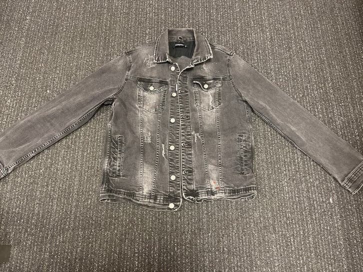 Dsquared2 spijkerjack grijs met verfspatten, Verzenden, Zo goed als nieuw, Maat 48/50 (M), Grijs