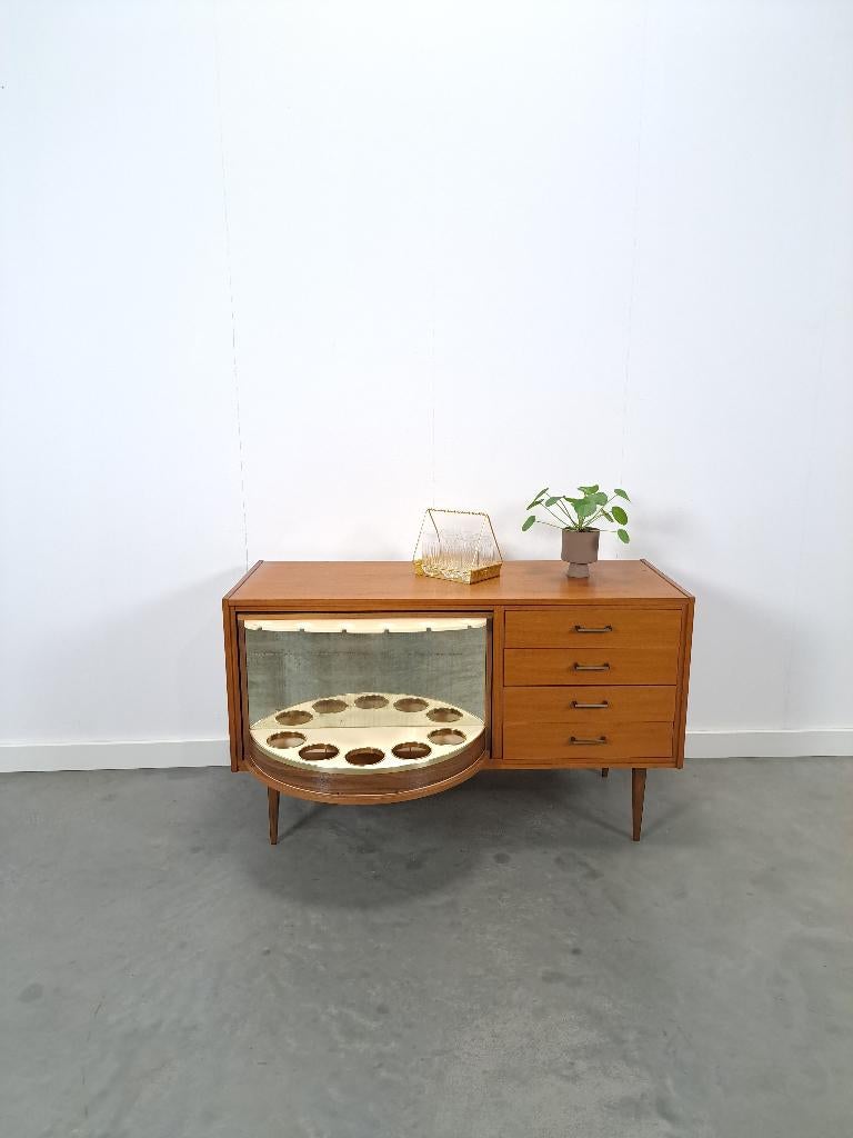 Fineer dressoir met draaibare bar en lades, barkast, Ophalen of Verzenden, Gebruikt
