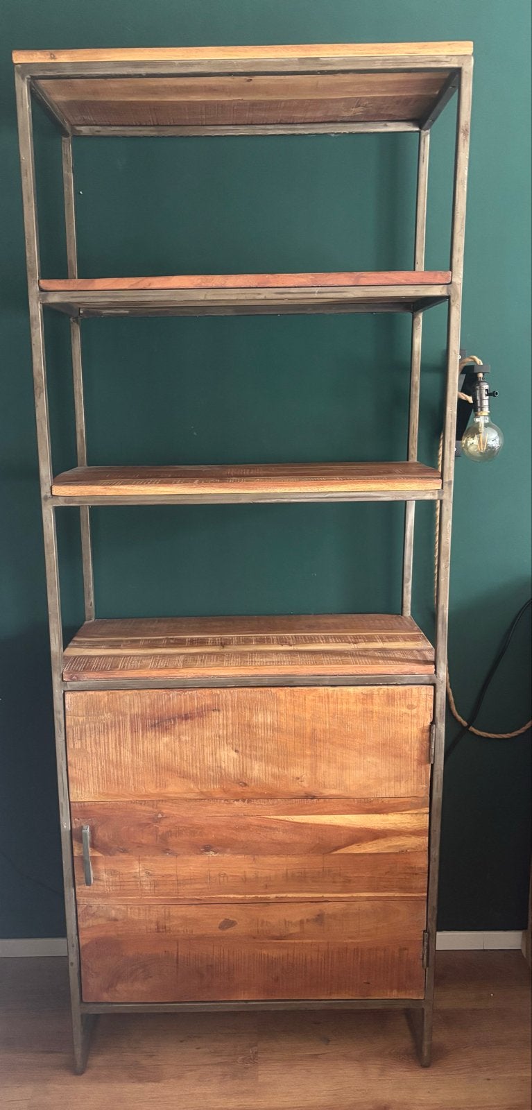 Industriële Opbergkast Mango Hout en Staal - 190x73x35 cm, Ophalen, Gebruikt, 50 tot 100 cm, 150 tot 200 cm