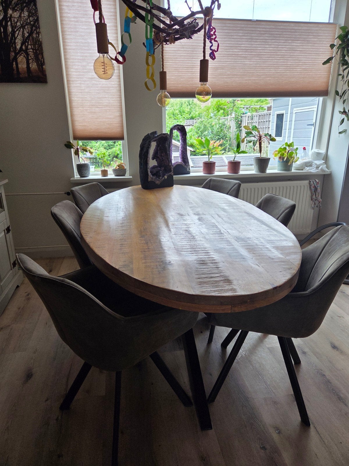 Mangohouten ovale eettafel 210x110 cm, Huis en Inrichting, Tafels | Eettafels, Ophalen, Gebruikt, 100 tot 150 cm, 200 cm of meer
