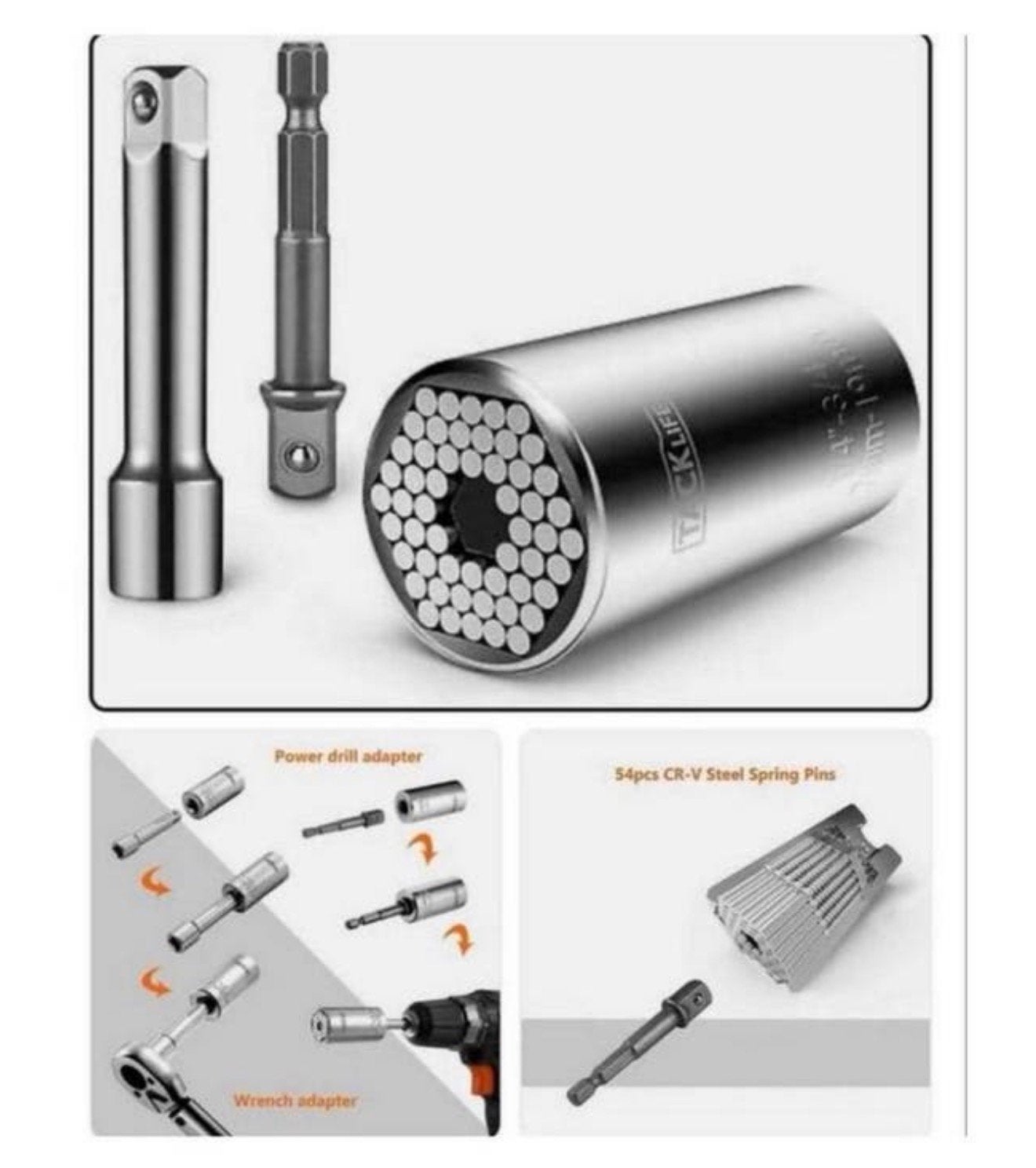 Tacklife - Universele Grip Dopsleutel 7-19mm dop opzetstuk, Nieuw, Ophalen of Verzenden, H, H