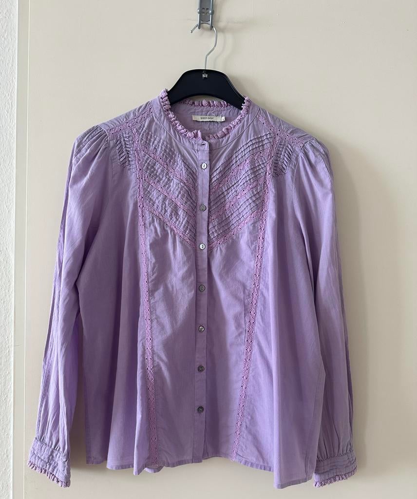 Sissy-Boy Lila Blouse met Broderie en Plooitjes, Ophalen of Verzenden, Zo goed als nieuw, Maat 42/44 (L), Paars