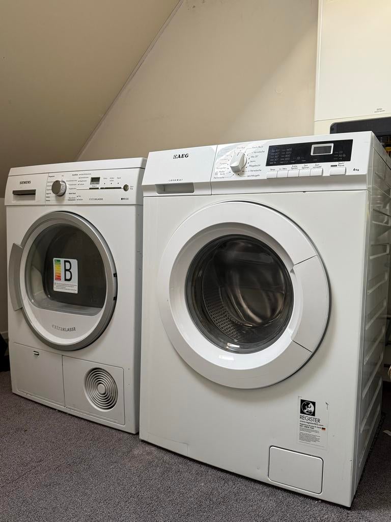 AEG wasmachine en Siemens droger, Witgoed en Apparatuur, Was-droogcombinaties, 6 tot 8 kg, Ophalen, Gebruikt, 85 tot 90 cm