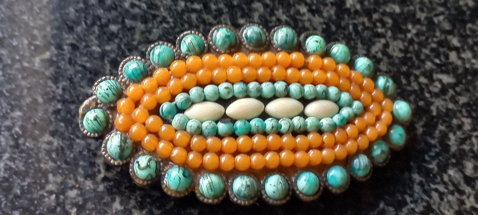 Navajo haarspeld met turquoise en oranje kralen, 8,5 cm, Ophalen of Verzenden, Gebruikt