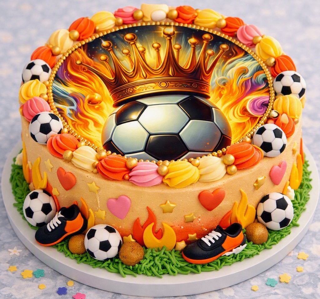 lf1049 icing frosting voetbal 19cm eetbare taart print top, Ophalen of Verzenden, Nieuw, Taarten, Versiering