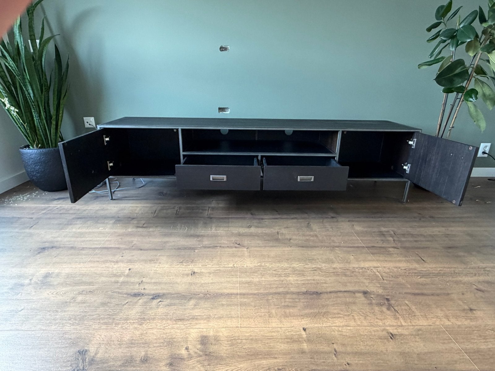 Modern TV-meubel 200x45x50 cm met lades en deuren, Ophalen, Gebruikt, 200 cm of meer, Minder dan 100 cm