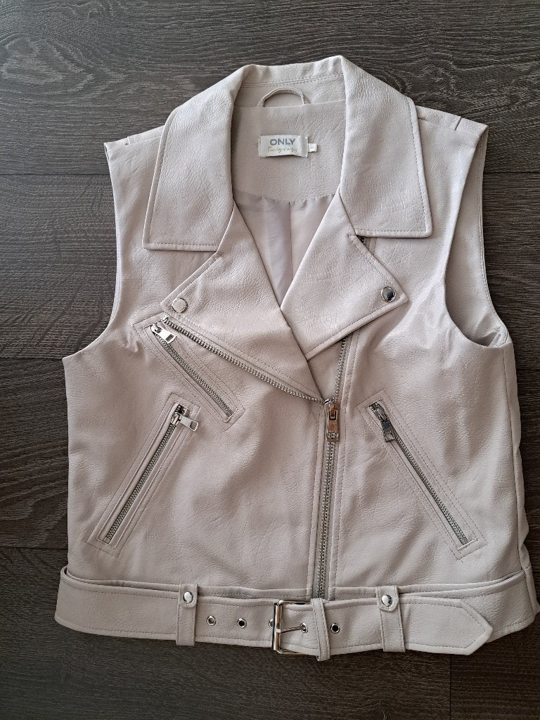 ONLY leather look  Vest   -    M    38   jusa17, Maat 38/40 (M), Beige, Ophalen of Verzenden, ONLY