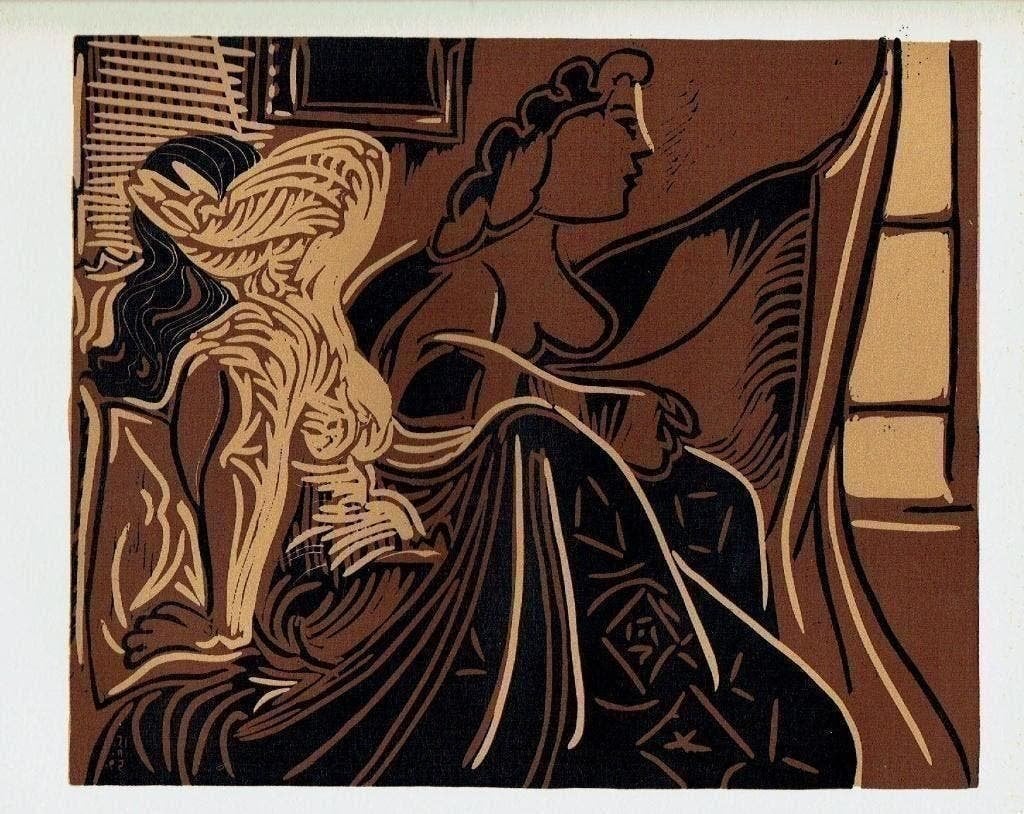 Picasso Two Women at the Window Linocut, Antiek en Kunst, Verzenden, Houtsnede