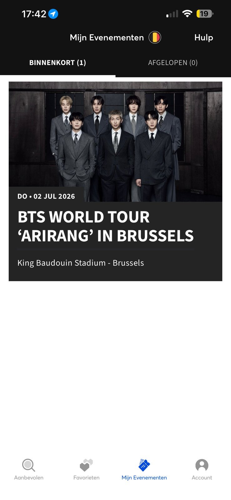 BTS tickets - Brussel D2 (2 juli), Eén persoon, Juli