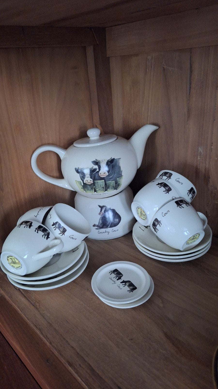 Theeservies met koeienprint - country cows JET, Huis en Inrichting, Keuken | Servies, Ophalen of Verzenden, Zo goed als nieuw