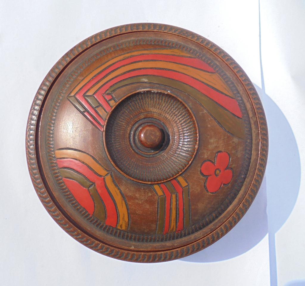 Houten dekseldoos Amsterdamse School Nijverheid ca 1925., Antiek en Kunst, Overige onderwerpen, Houtsnijwerk, Minder dan 20 cm