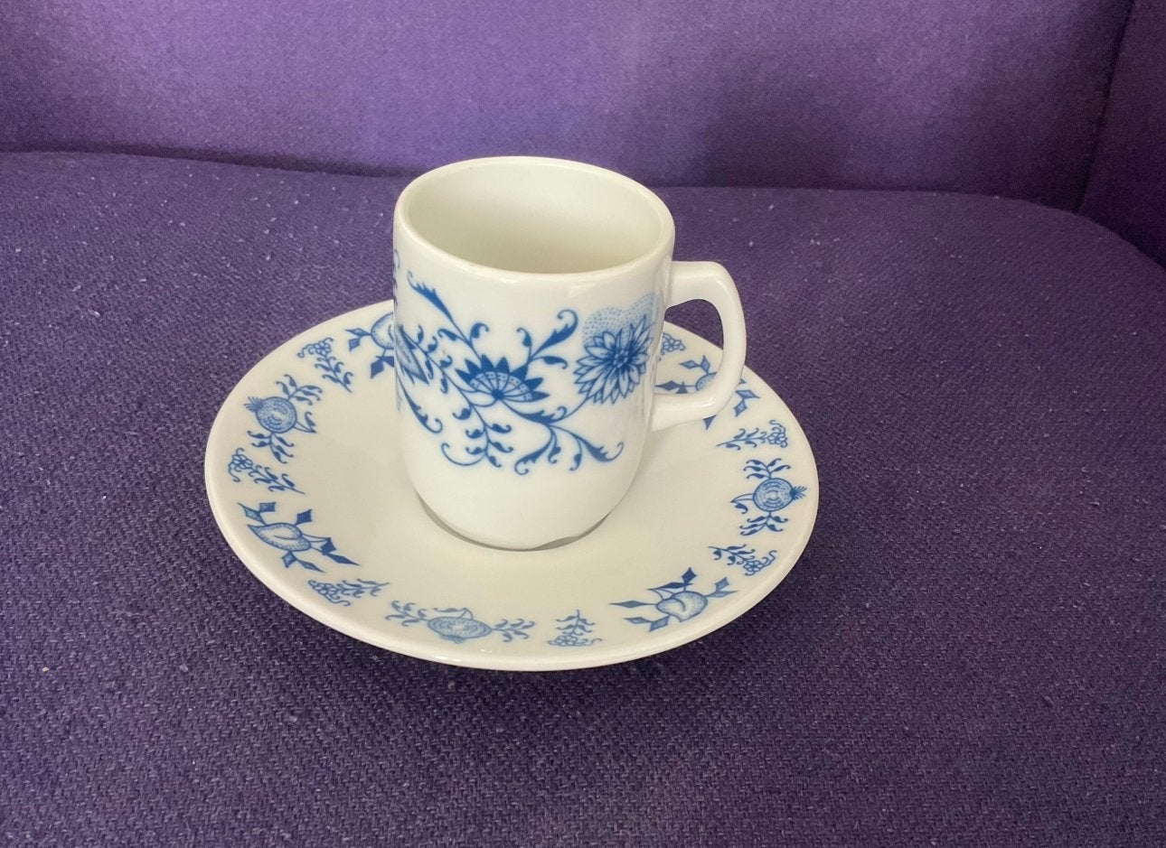 7x Porsgrund Norway, kop en schotel Blue Onion, koffiekopjes, Ophalen of Verzenden
