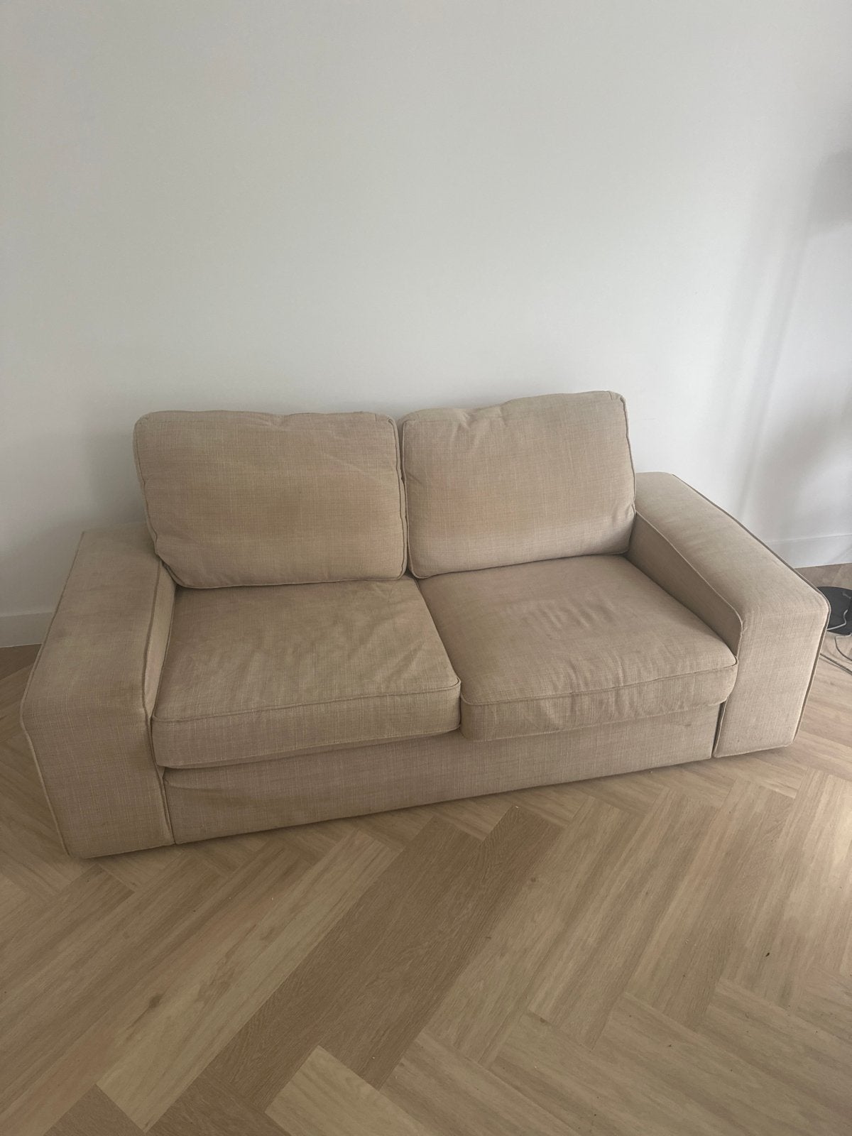 Comfortabele 3-zitsbank - Beige stof, Ophalen, Gebruikt, 150 tot 200 cm, Driepersoons
